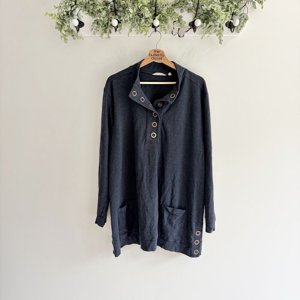 Soft Surroundings Lakshmi Pullover Tunic Navy Front Pockets Buttons Women’s 2X
